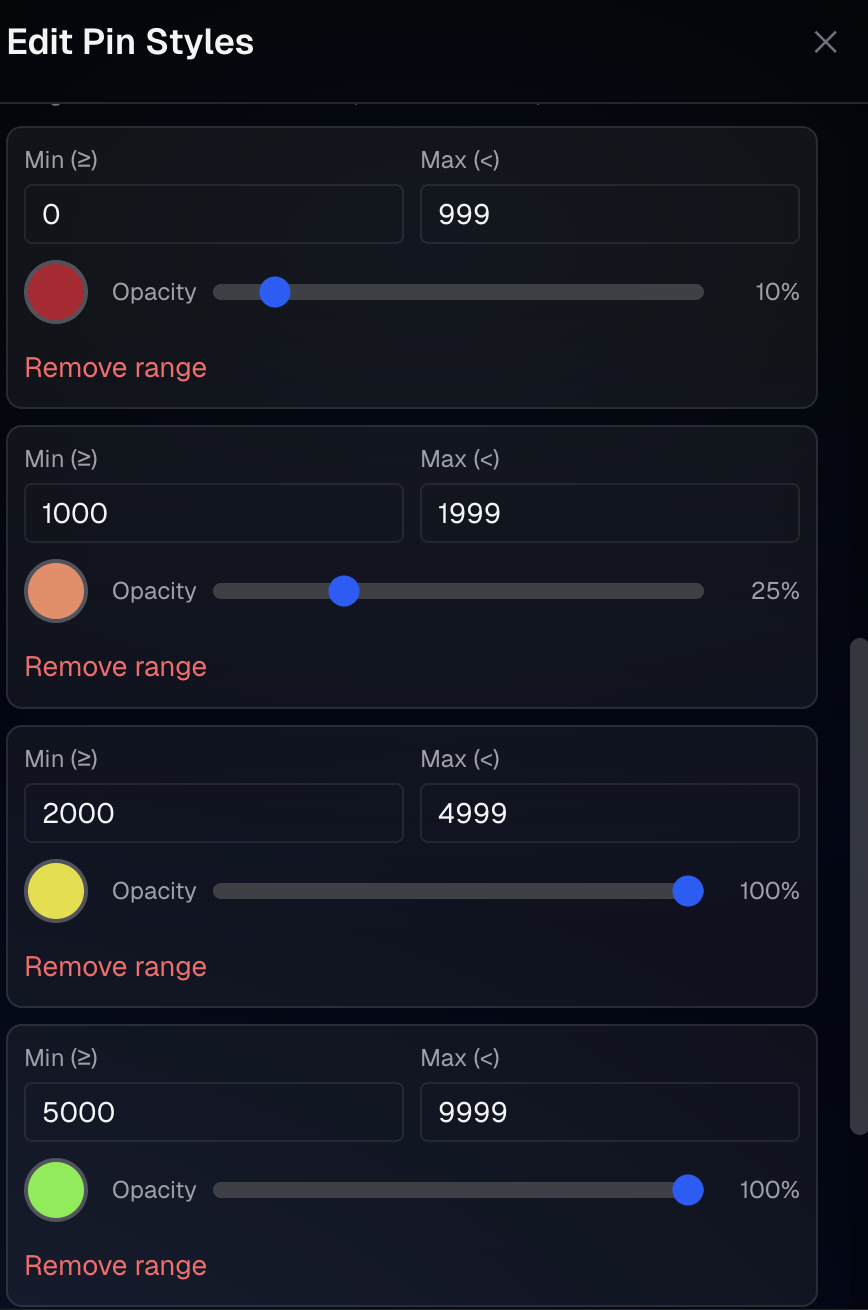 Pin color and opacity control showing customizable pin styling options