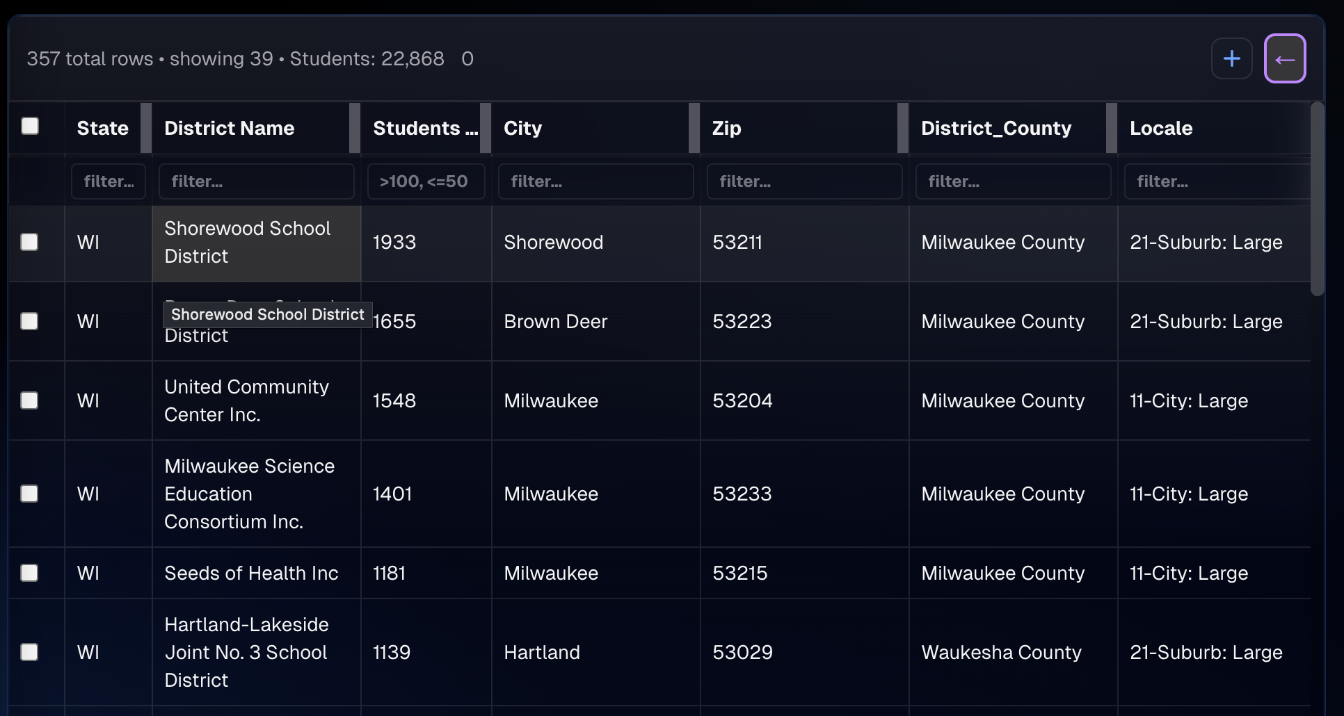 Real-Time Data Table feature showing editable spreadsheet alongside map