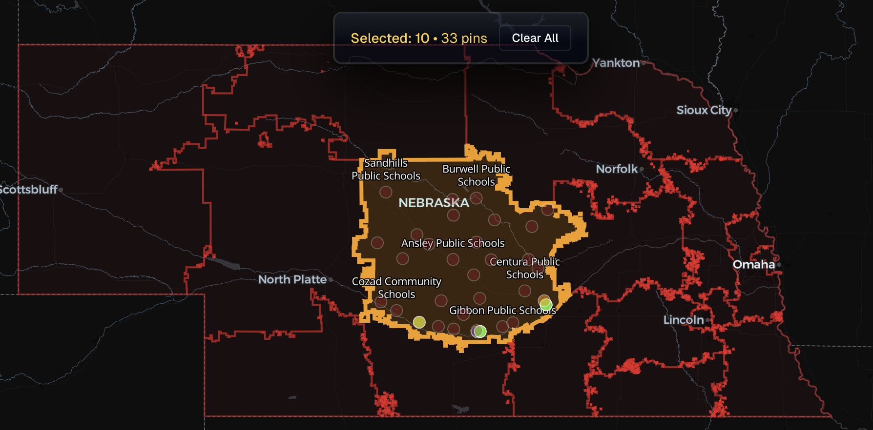 Custom overlays and boundaries showing map with boundary layers